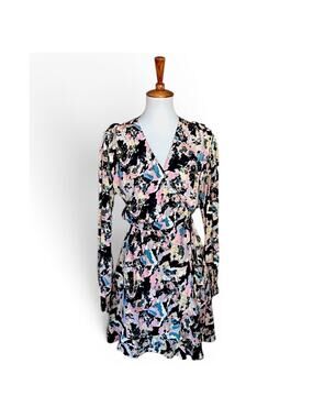 IRO Paris Bloomy Wrap Dress Abstract Floral Viscose Long Sleeve FR36
